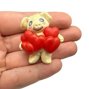 Vintage S Lehman Pig Brooch, Hearts Valentine Pin